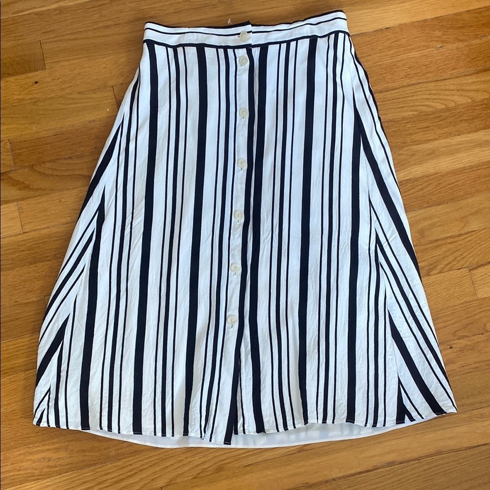 LOFT Black and White A-Line Midi Skirt